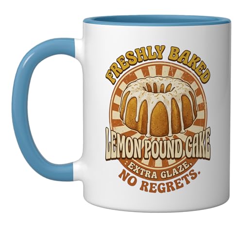 Freshly baked Lemon pound cake Ceramic Mug, Blue/White