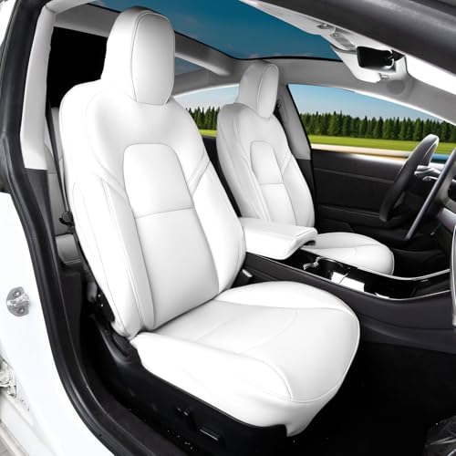 HYPER GLORY Car Seat Cover Full Set Compatible with 2017-2023 Tesla Model 3 4 Door 5-Seats Not fit 7-Seats White OE Style Silicone Leather Interior Seat Scratch Guard Protector 10PCS
