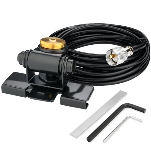 NMO Antenna Lip Mount Multi-Axis Adjustable No-Drill Car Antenna Mount for Trucks SUVs Cars Hatchbacks on Hood/Trunk Lid 19.7FT RG58U Cable with UHF PL259 Male Connector for Ham Radio Antenna