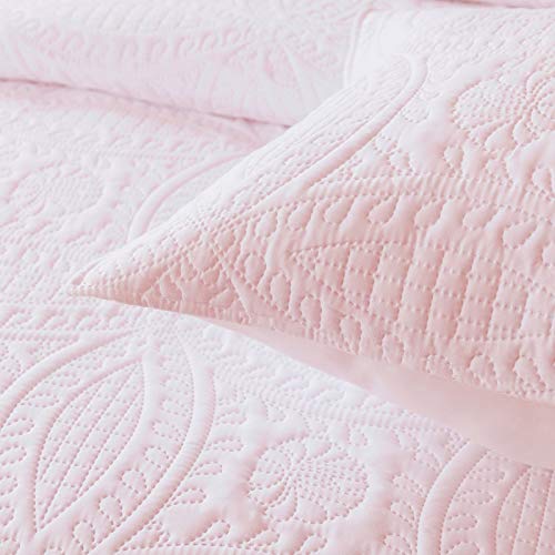 Boryard 3-Piece Queen Quilt Set, Lightweight Soft Full Size Quilt Bedspread Coverlet (90X90 Inches) With 2 Pillow Shams (20X26 Inches), Pink #TOP6