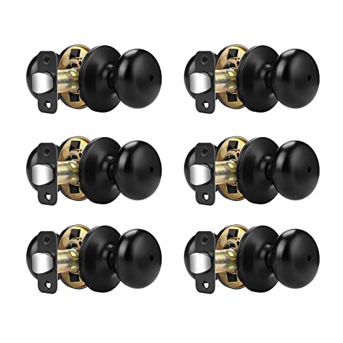 Probrico Privacy Door Knobs Black 6 Pack, Interior Privacy Door Handles for Bedroom Bathroom, Solid Adjsutable Latch, Universible Door Handles with Flat Ball Knob