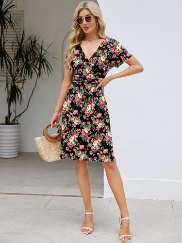 Image of Naggoo Womens Summer Dresses for Women 2026 Spring Floral Sundress Short Sleeve V Neck Wrap Dress with Pockets