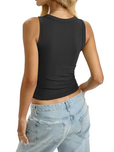 Image of EasyGala Womens Ribbed Seamless Tank Knit Crew Neck Shirt Summer Fitted Sleeveless Top Casual Basic High Neck Clothes