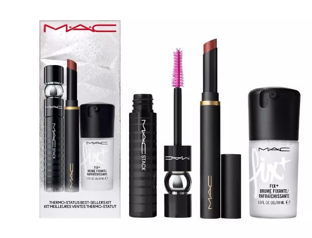 M.A.C Thermo Status Kit - Powder Kiss Velvet Blur Slim Stick, MACstack Mascara y Mini Fix+ (1 fl oz  1.0 fl oz)
