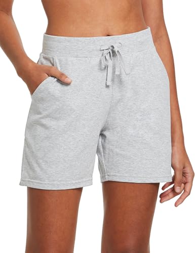 Image of BALEAF Women's Cotton Yoga Shorts Sweat Athletic Lounge Beach Shorts Jersey Pull On with Drawstring Pockets Summer