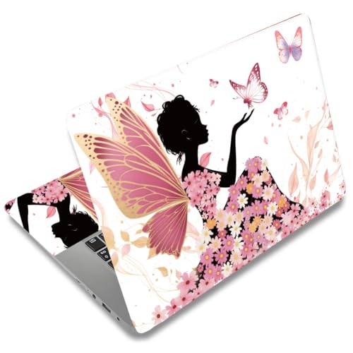 SUPERDANT Autocollant Ordinateur Portable Motif Papillon Fleurs Roses Protection pour Ordinateur...