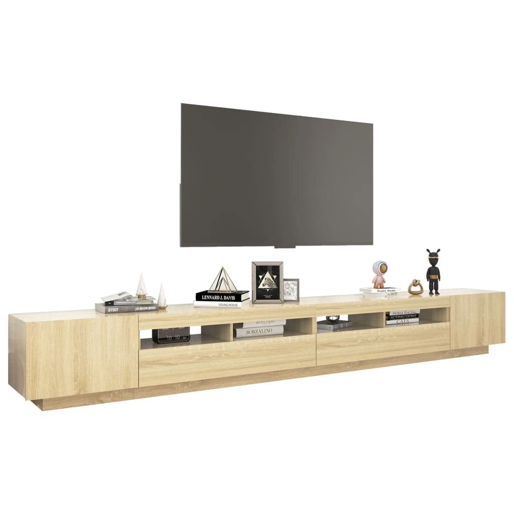Mueble de TV con Luces LED, Roble Sonoma, 300 x 35 x 40 cm, Mueble de Centro de Entretenimiento, Mueble de Alta Fidelidad, Mueble de Sala de Estar
