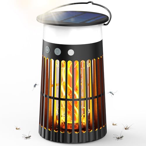 Solar Bug Zapper Lantern with Flame & RGB Light