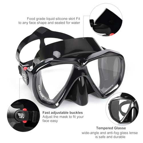 Snorkel Diving Mask Panoramic HD Swim Mask, Anti-Fog Scuba Diving Goggles,Tempered Glass Dive Mask Adult Youth Swim Goggles with Nose Cover for Diving, Snorkeling, Swimming - Image 4