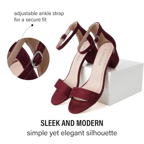 Image of J. Adams Daisy Heeled Sandals - Ankle Strap Low Block, Open Toe Dress Pumps, Chunky Heels - Dressy Shoes for Women - Bridal, Wedding, Summer Sandals