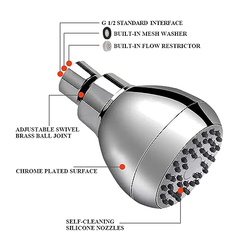 Image of High Pressure Fixed Shower Head 3 Inch Saving Water Chrome Anti-leak Shower Head For Powerful Water Rain Easy Installation for Relaxing and Comfortable Shower Experience