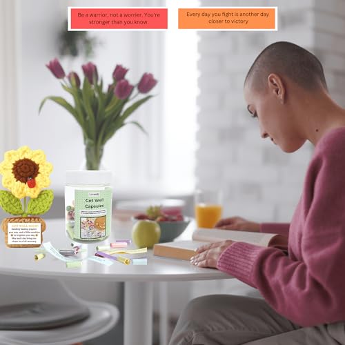LOVAMILY Get Well Soon Gifts - Message Capsule Bottle and Crochet with Card Uplifting Present Basket for Women Men Patients Family Coworker Friends After Surgery Recover Cancer Chemo