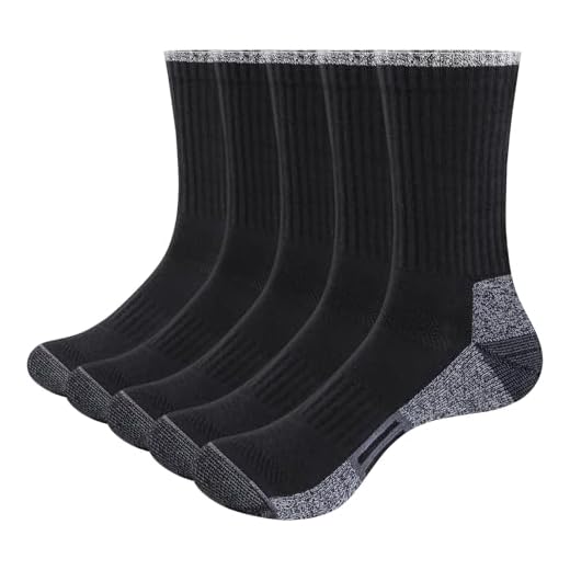 YUEDGE Mens Moisture Wicking Cushioned Cotton Crew Training Hiking Walking Golf Tennis Athletic Sports Socks Anti Sweat Anti Smell Casual Everyday Work Socks For Men, 5 Pairs, Black5Pairs, 6-10