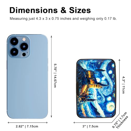 Image of Credit Card Holder, Metal Card Wallet RFID Blocking Mini Slim Aluminum Business Hard Card Case for Women Men (Starry Night Castle)