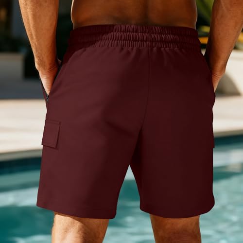 Image of Mens Casual Cargo Shorts Outdoor Elastic Waist Drawstring Sweat Shorts Breathable Gym Workout Jogger Shorts Summer