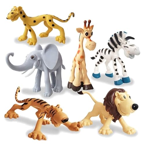 Image of Jungle Cartoon Wild Animal Toys Set|3-Inch Action Toy Figures | Big Size Figure Play Set for Kids | Set of 6 Animal Figurines | Durable & Fun Wildlife Adventure.