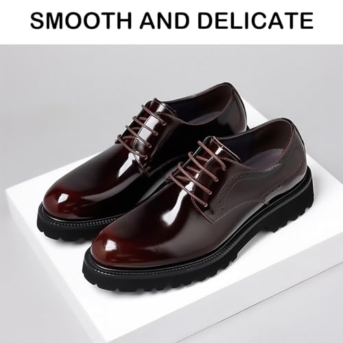 Image of Men's Patent Leather Lace Up Platform Work Oxfords Round Toe Slip Resistant Low Top Lug Sole Brogues Dress Shoes Comfortable Business Formal Shoes