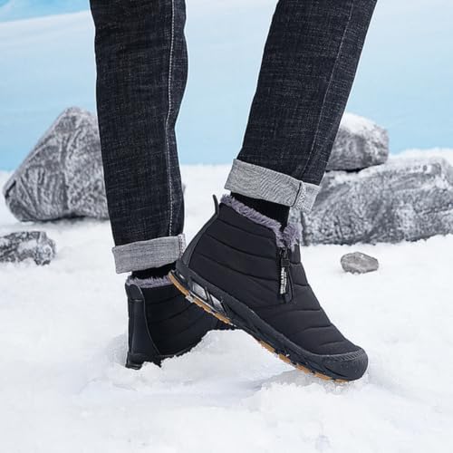 Image of Jakcuz Men's Water-resistant Snow Boots | Faux Fur Lined, Side Zipper & Non-Slip Outsole, Outdoor Winter Cold Weather Boots