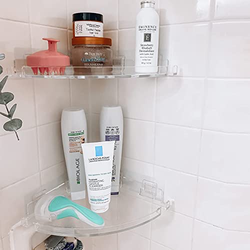 Jiepai Acrylic Corner Shower Caddy Shelf With Hooks 2 Pack, Adhesive Wall Mounted Bathroom Shower Shelf Organizer For Inside Shower & Kitchen Storage #TOP1