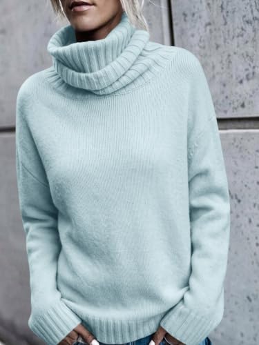 Image of FISACE Womens Oversized Turtleneck Pullover Sweater Cable Knit Sweater Tops | Long Sleeve,Slouchy,Fall,Winter,Lightweight,Loose,Trendy,Casual,Sexy