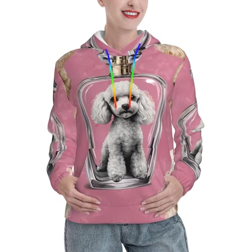 Sweat à capuche femme doux et chaud imprimé caniche avec grande poche kangourou