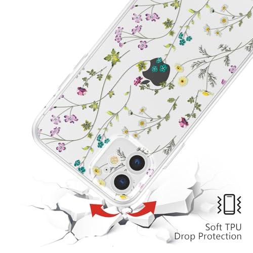Image of RALEAVO Floral Case for iPhone 12,Cute Flowers Pattern Case,Clear | for iPhone 12 Case Clear with Cute Flower Branch Pattern,Pretty Case for Girls Women,Soft Silicone Shockproof Cover
