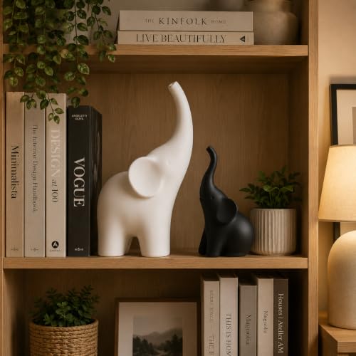 Image of Elephant Showpiece Set for Home Decor, Matte Finish Elephant Decorative Figurines for Living Room, TV Table, Shelf Decor Lucky Elephant Statue for Housewarming Gift (Black & White,PLA Plastic)