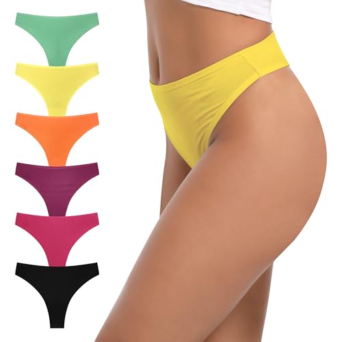 Image of High Waisted Cotton Thongs Underwear For Women Breathable Sport Athletics Panties High Rise Plus Size Multipack