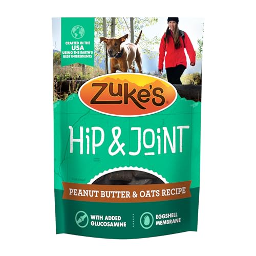 Zukes Hip and Joint Support Dog Treats for Adult Dogs Senior Dog Treats Made with Real Peanut Butter and Oats 6 oz. Resealable Pouch - 6 oz. Bag