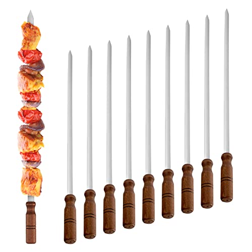 simaranda 6/10 Grillspieße Schaschlikspieße Edelstahlspieße Kebabspieße Schampura 70 cm x 2cm x 3 mm lang Holzgriff (10 Stück) Cover