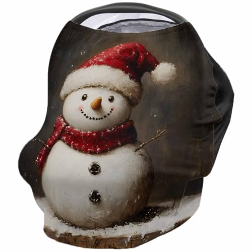 Nursing Cover for Breastfeeding Scarf, Christmas Red Snowman Oil Painting Baby Car Covers Super Soft Multi Use for Canopy Shopping Cart Cover Blanket Stroller Cover