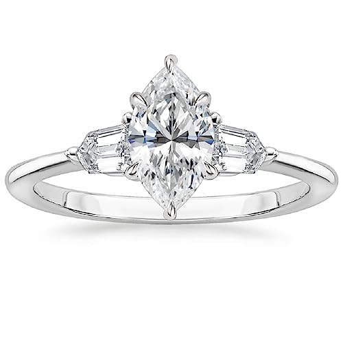 10K Solid White Gold Handmade Engagement Ring 1.5 CT Marquise Cut Moissanite Diamond Solitaire Wedding/Bridal Rings Set for Women/Her Propose Rings
