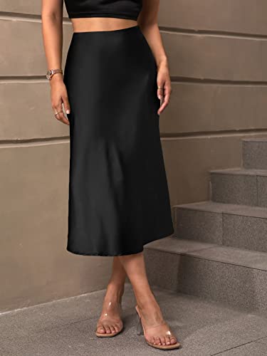 SweatyRocks Women's Midi Satin Skirts Elegant High Waisted Cocktail Party Flowy Skirt4