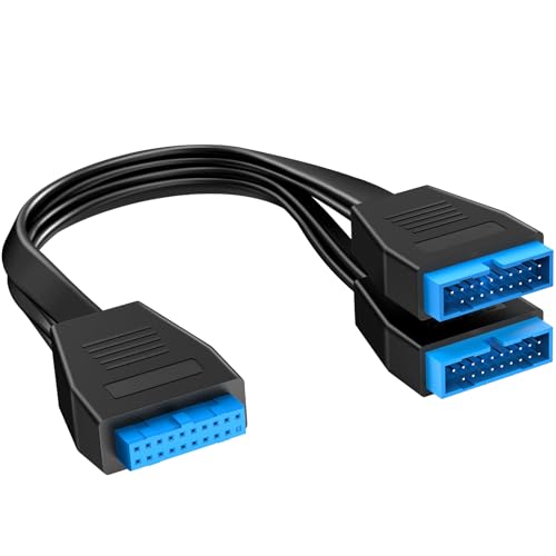 SZSDMY USB 3.0 Motherboard Header Splitter 19/20 Pin 1 to 2 Y Extension Cables for The Computer Motherboard (Black-1)