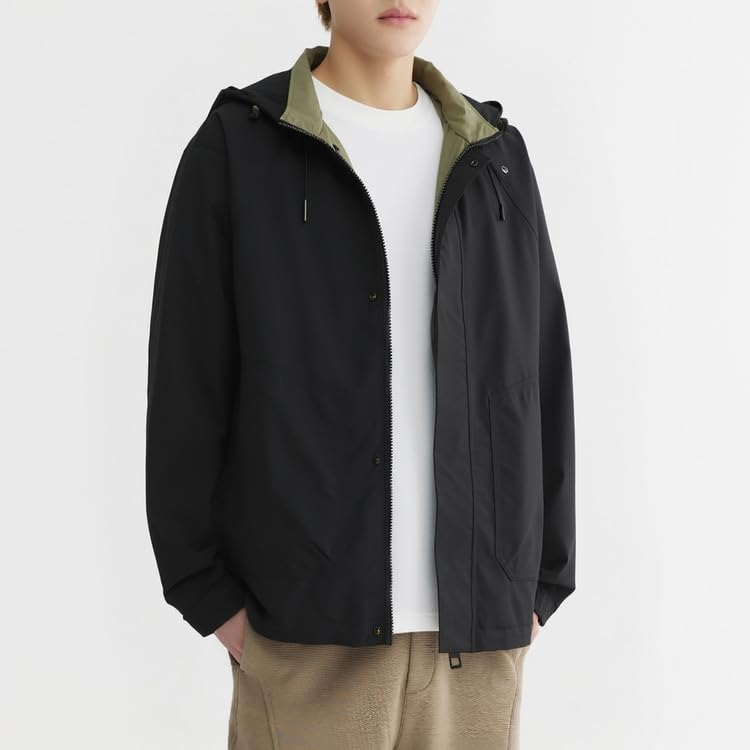 Giacca Casual con Cappuccio Antivento per Uomo, Leggermente Comoda, Stile Impermeabile con Zip, per Primavera e Autunno