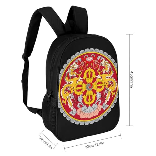 Emblem of Bhutans Travel Backpack 17 Inch Casual Daypack Shoulder Bag with Adjustable Shoulder Straps2