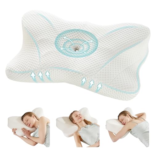 KMFurnila Cervical Neck Pillow, Memory Foam Pillow for Neck Pain Relief, Ergonomic Bed Pillow with Neck Support for Side, Back & Stomach Sleepers, Queen, White