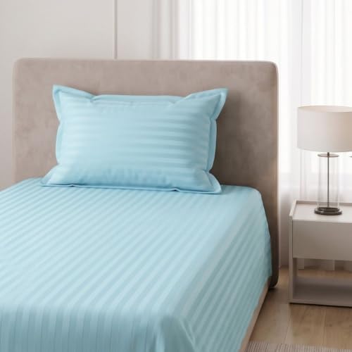 Image of Living Roots Glace Cotton 180 TC Single Bedsheet with 1 Pillow Cover |Single Size 60 x 90 Inches |Soft, Breathable & Durable |Fits Mattress up to 4 Inches |No Colour Bleeding (Sky Blue)