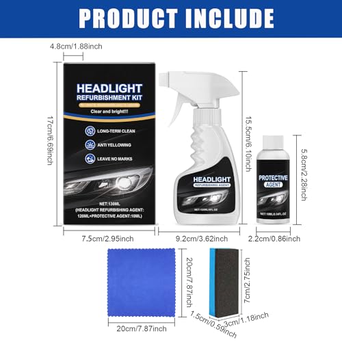Automotive Headlight Restoration Kit,Headlight Cleaner for Cars,Headlight Refurbishing Kit,Headlight Refurbishing Agent with Headlight Protective Agent,Towel,Sponge - Image 5