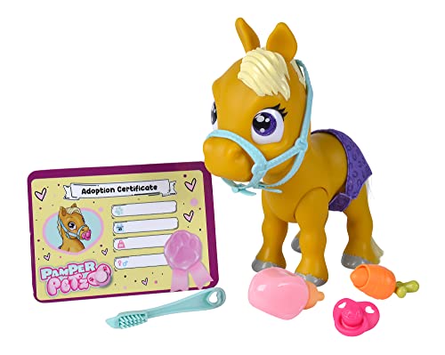 Simba - Pamper Petz Potro- Mascota con Función de Huella Mágica, Beber y Hacer Pipí, Incluye Peine, Adecuado a Partir de 3 Años (105950009)