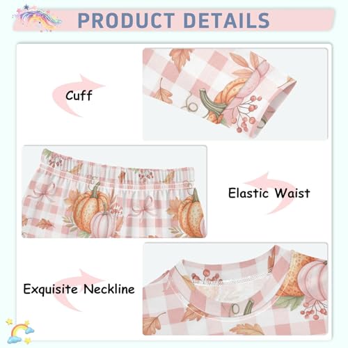 Pajama Sets Long Sleeve Autumn Pumpkins Pink Plaid Soft Comfy Sleepwear 2 Piece PJS 3-8T4