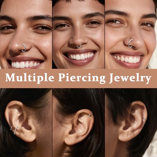 8Pcs 18G Nose Rings Hoops Set for Women Men: Hypoallergenic Gold/Silver 316L Surgical Stainless Steel Nose Hoops Hinged Clicker Septum Rings for Nose Cartilage Body Piercing Jewelry 6mm 7mm 8mm 9mm4
