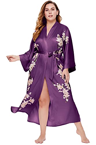 Image of BABEYOND Kimono Robe Cover up with Box Long Floral Satin Sleepwear Silky Bathrobe Bachelorette Robe