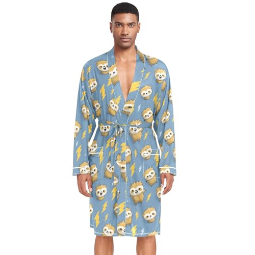 Men’s Robe Cute Sloths Print, Long Sleeve Bathrobe for Sleep Shower-M
