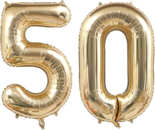 Image of 50 Balloon Number, 40 Inch Light Gold 50 Balloon Numbers, 50th Birthday Balloons, Large Helium Mylar Foil Number 50 Balloons, Champagne Gold Birthday Party Decorations Supplies for Men Women