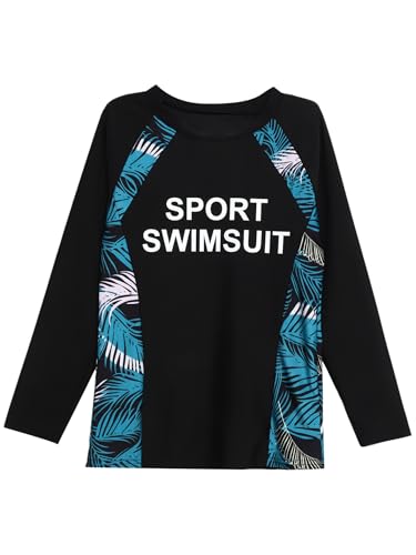 Hedmy Girls 3 Pcs Letter Print Swimsuit Long Sleeve Chest Pads Swimwear Rash Guard Top with Shorts and Pants3