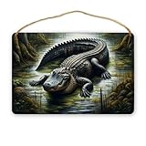 Majestic Alligator Swamp Scene Wall Art decor,Vintage Home Decor hanging wooden sign,Classic Wildlife wood sign Poster,Antique Wall Pediment for Indoor Outdoor,Unique Gifts for Nature Lovers 8x12inch
