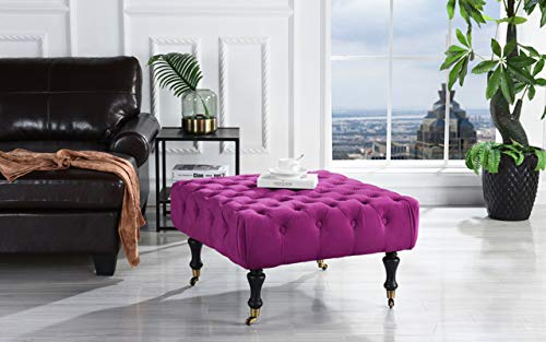 Divano Roma Furniture Classic Tufted Velvet Footrest/Footstool/Ottoman with  Casters (Purple)