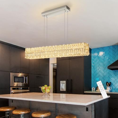 YLKP 40 Inch Glam Crystal Chandelier Modern Dimmable Crystal Chandeliers LED Rectangular Ceiling Light Fixtures for Dining Room Living Room Silver by YLKP - Used condition - Image 9