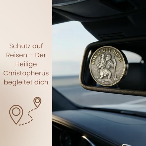 ELBKAISER – Christopherus Auto Magnet - Komm gut Heim – Heiliger Christophorus Plakette fürs Auto – Schutzpatron - Autofahrer & Schutzengel Auto Magnet, edle Christophorus Auto als Geschenk